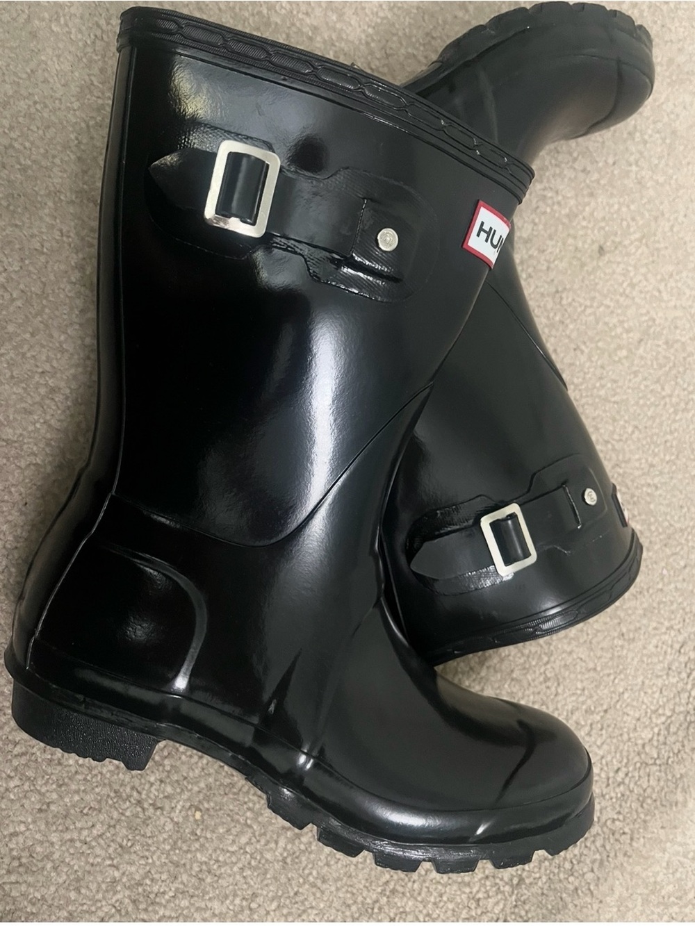 Hunter Original Short Gloss Rain Boots Black Women’s Size 6 Waterproof W23758 - Picture 2 of 7